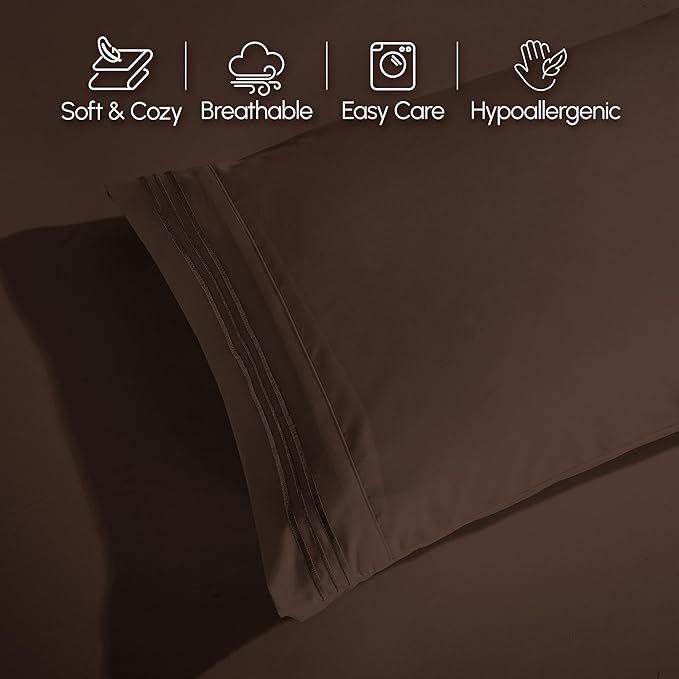 Elegant Comfort Luxurious 1500 Premium Hotel Quality Microfiber 4-Piece Sheet Set, 18-24 Inches Deep - Extra Deep Pocket Sheets - Ultra Soft 4PC Deep Pocket Sheets, Full, Chocolate Brown