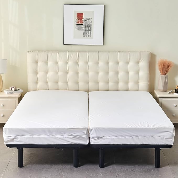 Zippered Split King Mattress Protector for Adjustable Beds 100% Waterproof 6-Sided Mattress Encasement Full Coverage Complete Cover