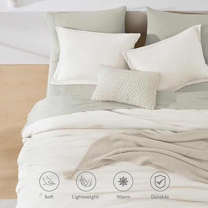WRENSONGE Full Size Comforter Set- 7 Pieces White Bed in a Bag Full Size Comforter with Fitted Sheet, Flat Sheet, 2 Pillow Shams, 2 Pillowcases, Warm Bedding Sets for All Season