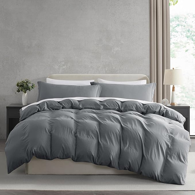 Nestl Grey Duvet Cover Queen Size - Soft Prewashed Queen Duvet Cover Set, 3 Piece, with Zipper Closure, 1 Duvet Cover 90x90 inches and 2 Pillow Shams