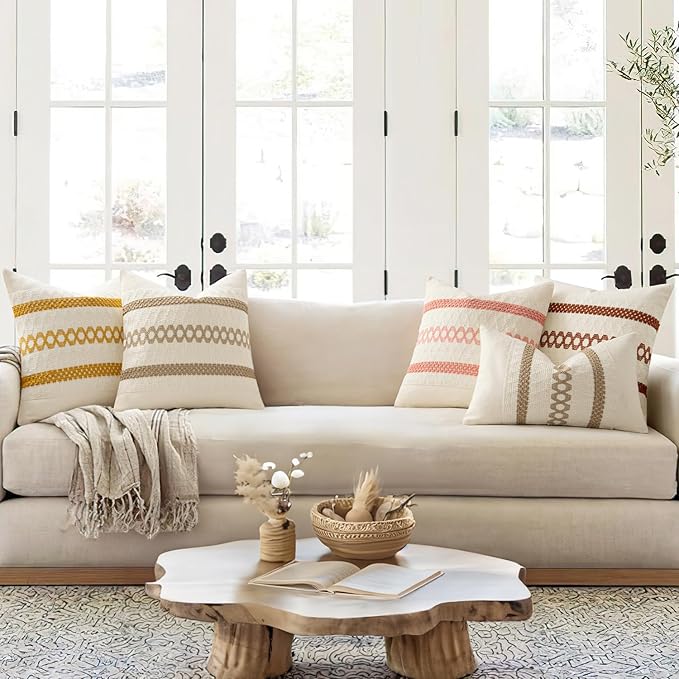 MIULEE Set of 2 Coral Red Boho Valentines Decorative Pillow Covers 18x18 Inch Farmhouse Rustic Couch Throw Pillows Modern Spring Cotton Cushion Covers Cute Macrame Woven Home Decor for Bed Sofa Chair