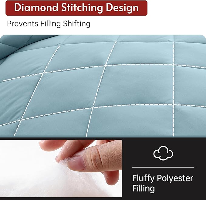 MUXHOMO 5 Pieces Twin XL Comforter Set, Reversible Bed in a Bag Twin XL Size, All Season Bedding Set with Comforter, Flat Sheet, Fitted Sheet, Pillowcases & Shams, Greyish Blue & Light Grey