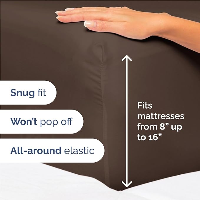 Full 6 Piece Sheet Set - Comfy Breathable & Cooling - Ultra Soft Hotel Luxury Bedding Set with 8-16 Inch Deep Pockets - 1 Flat & 1 Fitted Sheet & 4 Pillowcases - Cozy, Wrinkle Free & Easy Care - Brown