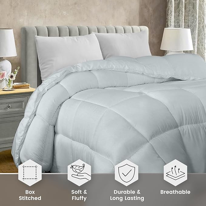 Utopia Bedding Comforter Duvet Insert, Quilted Comforter with Corner Tabs, Box Stitched Down Alternative Comforters Twin Size (Light Grey)