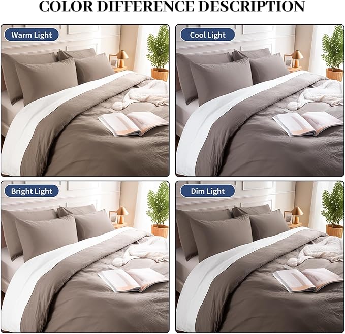 NEXHOME PRO 100% Washed Cotton Duvet Cover King Size, Ogranic Natural Linen Feel Breathable Bedding Set with Zipper Closure, 3 Pieces Duvet Cover Set Chocolate (No Comfortert) 10490