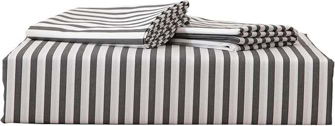 JELLYMONI 100% Natural Cotton 3pcs Striped Duvet Cover Sets,White Duvet Cover with Dark Grey Stripes Pattern Printed Comforter Cover,with Zipper Closure & Corner Ties(Full Size)