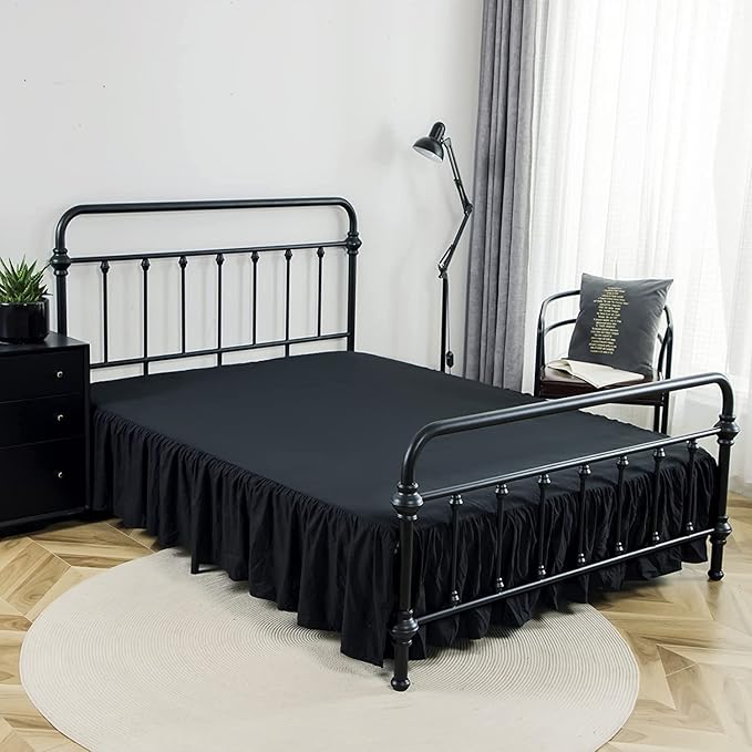 Bed Skirt Ruffled Bed Skirt with Split Corners, 18 Inch Drop Dust Ruffle Bed Skirts with Platform, Black, Full Size