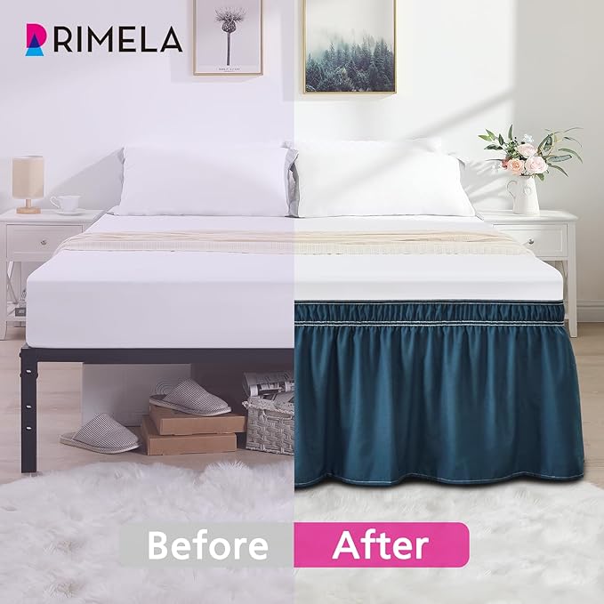 RIMELA Dusty Navy Bed Skirt King Size 18 Inch Drop, Wrap Around Elastic Bedskirt, Dust Ruffle for Adjustable Bed Base Machine Washable Easy to Install Bed Skirts