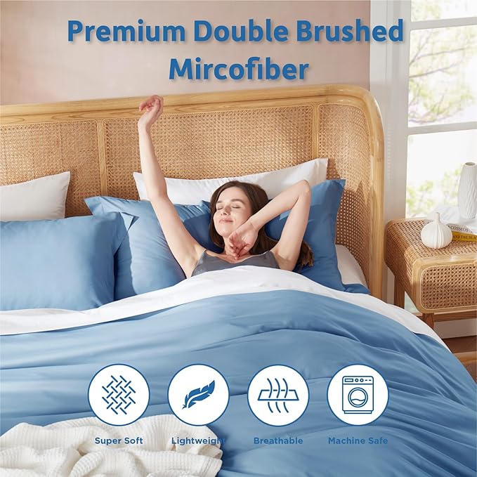 Nestl Twin Duvet Cover Set with Comforter Insert - Blue Heaven 3 Piece 68x90 Duvet Cover & 1 Pillow Sham with White Quilted Down Alternative Comforter, Ultra Soft, All Season