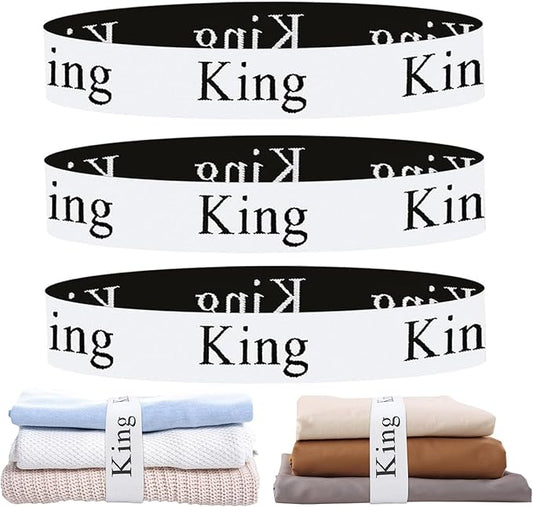 Bed Sheet Organizer Bands Bed Sheet Organizer and Storage Size Label Bands for Closet Organization Linen Elastic Bedding Straps for Foldable Bedsheet, Pillow Case, Duvet