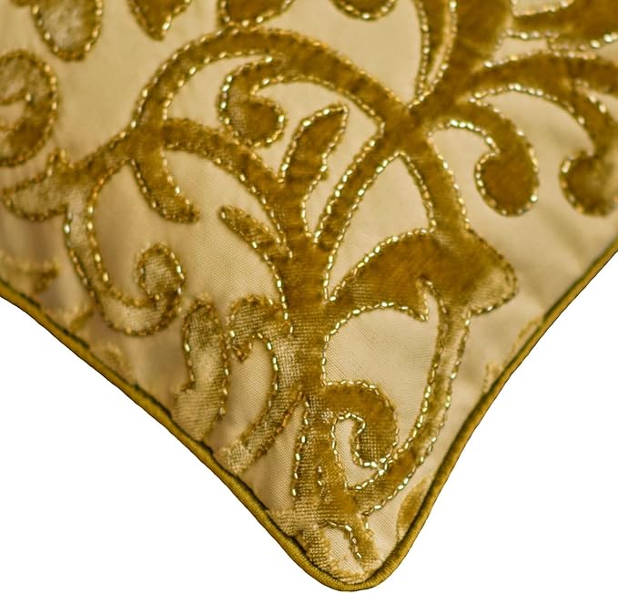 HomeCentric Beige Gold Decorative Bed Runner Queen 74"x18" with One Pillow Cover, Cut Velvet, Beaded Bed Scarf on Velvet Fabric - Serene Symphony