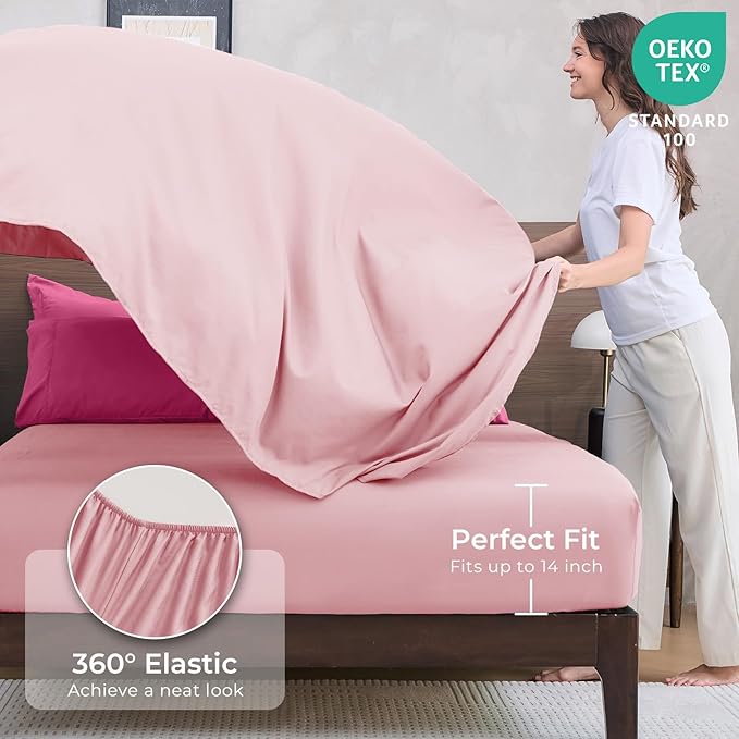 HEVUMYI Hot Pink & Baby Pink Queen Comforter Set - 7-Piece All Season Bed in a Bag Queen, Ultra Soft Bedding Set with Comforter, Flat Sheet, Fitted Sheet, Pillowcases, Pillow Shams