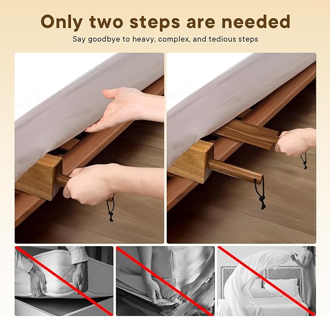 Acacia Wood Mattress Lifter Tool for Changing Sheets, Easy Lever-Action Lift & Comfort Grip, Sturdy Wooden Design for Seniors, Caregivers, Housekeepers, Daily Bed Making & Sheet Tucking