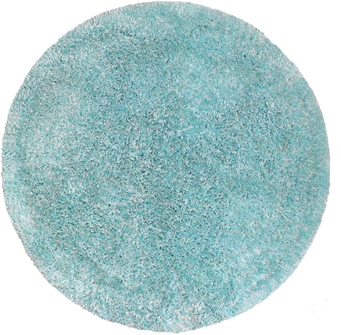 Hand Tufted SHAG Polyester ECO-Friendly Area Rugs - 10'x10', Round, Turquoise White, Solid Plain Design, High Pile Thick Handmade Anti Skid Rugs for Living Room K00111