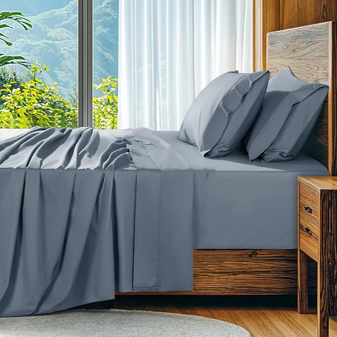 SONORO KATE 100% Egyptian Cotton Sheets Set, Extra Deep Pocket up to 18"-24",1000 High Thread Count, Soft & Breathable 5-Star Hotel Sateen Bed Sheets - 4 PC (French Blue,King)