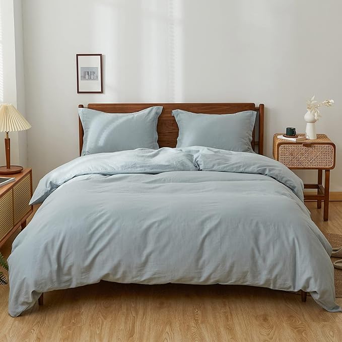Simple&Opulence 100% Linen Duvet Cover Set, Natural French Flax Dusty Blue Duvet Cover Twin Size, Breathable Soft Comfy Linen Bedding Comforter Cover with 1 Pillowcase(Dusty Blue, 68"x86")