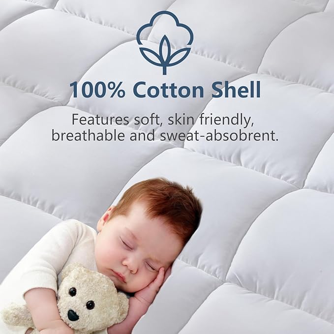 CozyLux Full Size Mattress Pad Pillow Top Cotton Cooling Mattress Topper 8-21" Deep Pocket Mattress Cover Quilted Fitted Cooling 450GSM Mattress Protector (54x75 Inch,White)