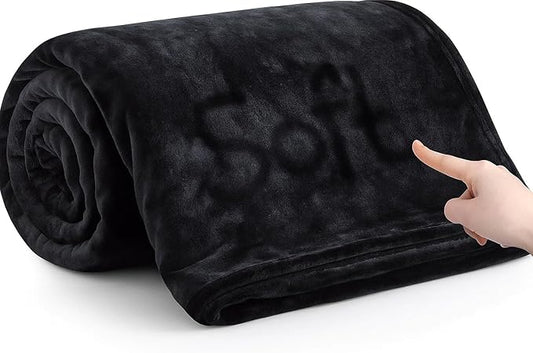 MOONLIGHT20015 Fleece Bed Blanket Queen Size 90x90 inches - 400GSM Anti-Static Lightweight Super Soft Fluffy Fuzzy Plush Blankets Cozy Microfiber Blankets for Couch, Bed, Sofa (Queen, Black)
