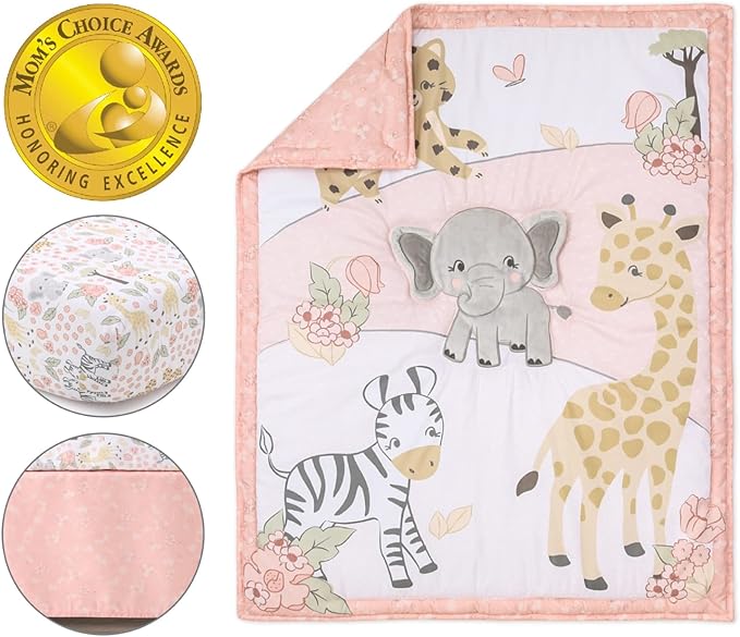 The Peanutshell 3 Piece Baby Crib Bedding Set for Girls - Newborn, Infant & Toddler Nursery Bed Set Decor with Fitted Crib Sheet, Dust Ruffle, Crib Comforter - Wildest Dreams
