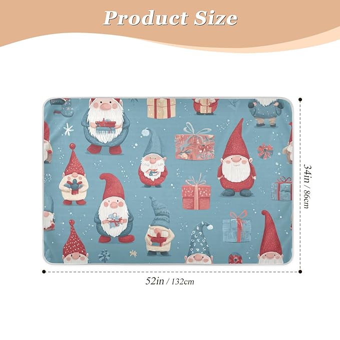 Waterproof Bed Pad Reusable Changing Pad Toddler Mattress Protector Large Pee Pad Baby Diaper Pad Soft Washable Liner Christmas Gnome and Boxes Blue