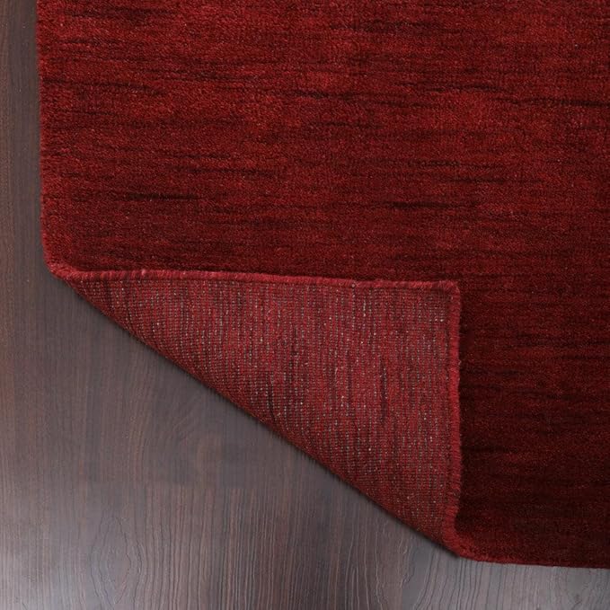 Hand Knotted Loom Wool ECO-Friendly Area Rugs - 2'6''x6', Runner, Red Color, Solid Plain Design, High Pile Thick Handmade Anti Skid Area Rugs for Living Room, Bed Room (L00111)