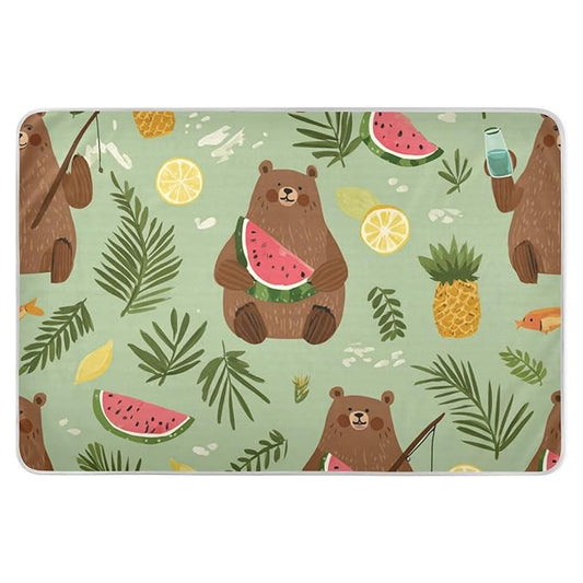 Waterproof Bed Pad Reusable Changing Pad Toddler Mattress Protector Large Pee Pad Baby Diaper Pad Soft Washable Liner Summer Watermelon Brown Bears Green