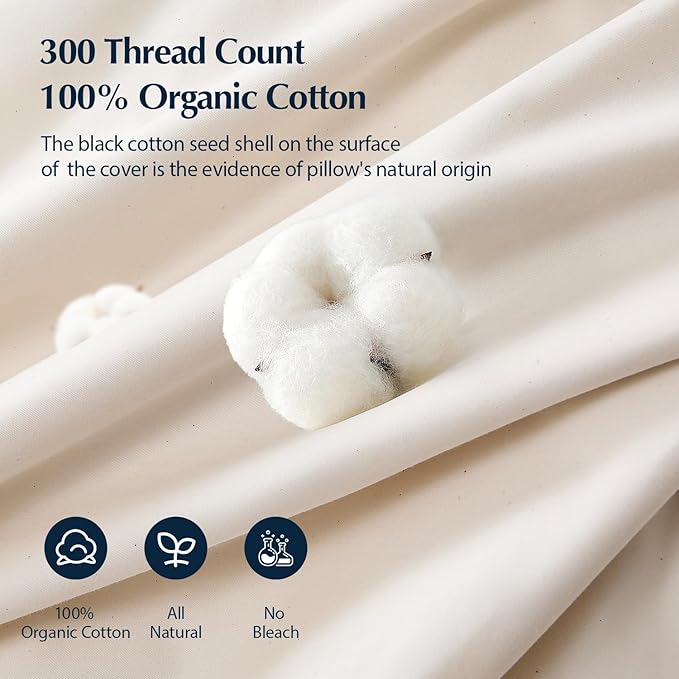 Pacific Coast Goose Firm Bed Pillows of Standard Size, 100% Organic Cotton Cover, Gusseted Design for Sleeping, Feather and Down Pillows of Hotel Collection