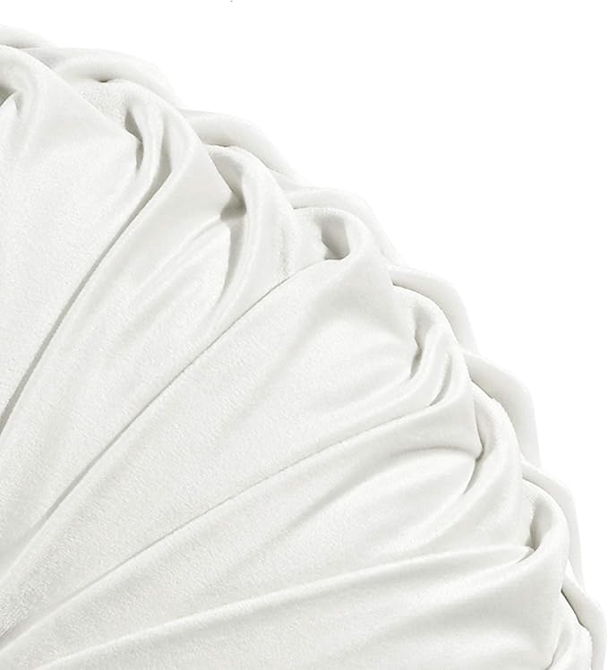 Lush Decor Round Pleated Soft Velvet Decorative Throw Pillow, 1 Count, 15" Diameter, White - Plush Round Pillow, Seat Cushion, Decorative Pillows For Bed, Couch, Or Chair