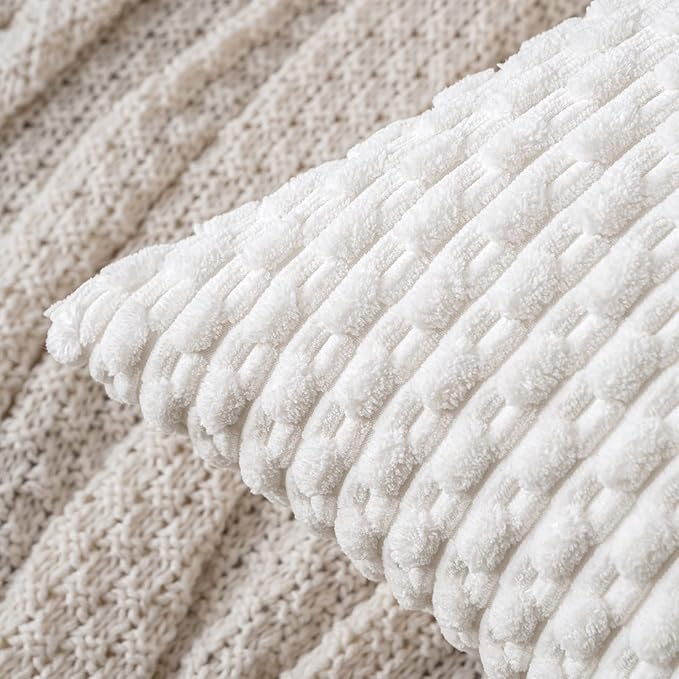 MIULEE Christmas Throw Pillow Covers Soft Corduroy Decorative Eruo Sham Set of 2 Boho Striped Pillow Covers Pillowcases Farmhouse Home Decor for Couch Bed Sofa Living Room 24x24 Inch Pure White