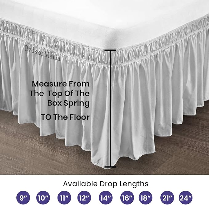 Wrap Around Bed Skirt 10" Inch Drop 100% MicrofibreFabric 1-Piece Bed Skirt Easy Fit Easy Care Fade & Wrinkle Resistant - King Size (78"X80"), Silver