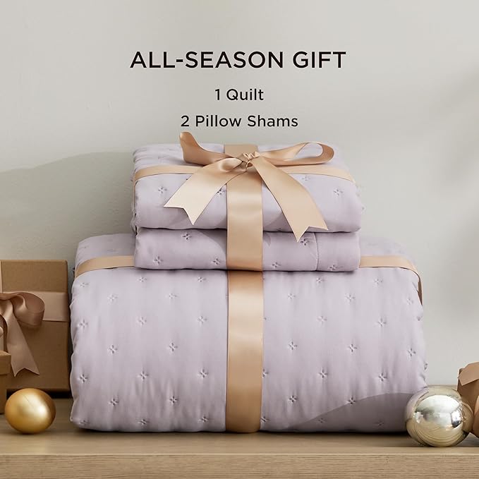 Bedsure Quilts Queen Size - Purple Bedspread Queen Size & Lightweight Comforter, Modern Farmhouse Coverlet with Clover Pattern, Ultra Soft All-Season Bedding, 90 x 96 Inches