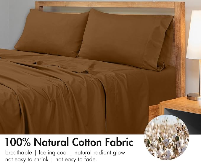 Royale Linens 300 Thread Count 100% Long Staple Combed Cotton Flat Sheet - Super Soft - Top Sheets - Queen Flat Sheet Sold Separately - Breathable, Cool & Crisp Percale Sheets Only (Queen, Chocolate)