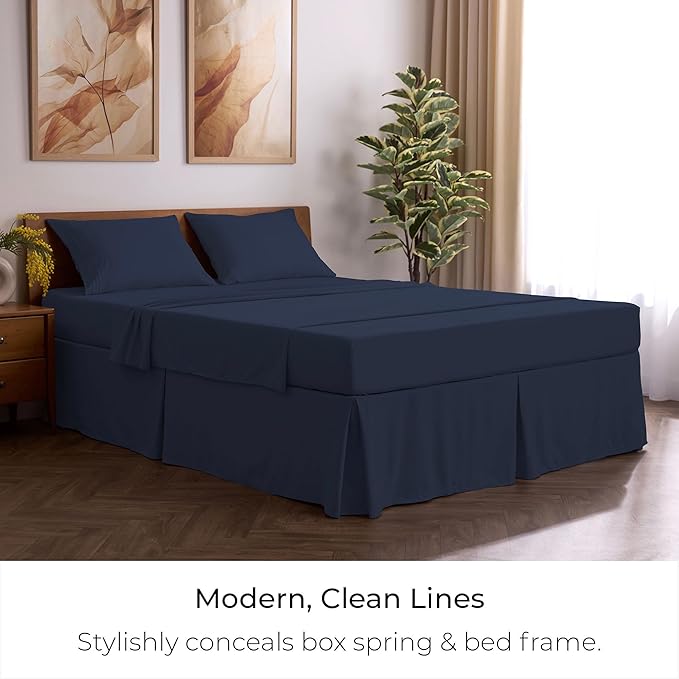 Mellanni Bed Skirt Queen Size - Bed Skirting - 15-Inch Tailored Drop Pleated Dust Ruffle - Hotel Luxury Bedding - Wrinkle, Fade, Stain Resistant - 1 Bedskirt (Queen, Navy Blue)