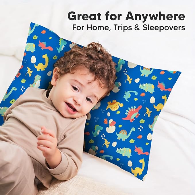 KeaBabies Toddler Pillowcase 13"x18" - Organic Cotton Toddler Pillowcase for Kids, Boys, Girls,Soft & Durable Cotton Cover for Miniature Sleepy Pillows,Cute Colors,Pillow Sold Separately(DinoWorld)
