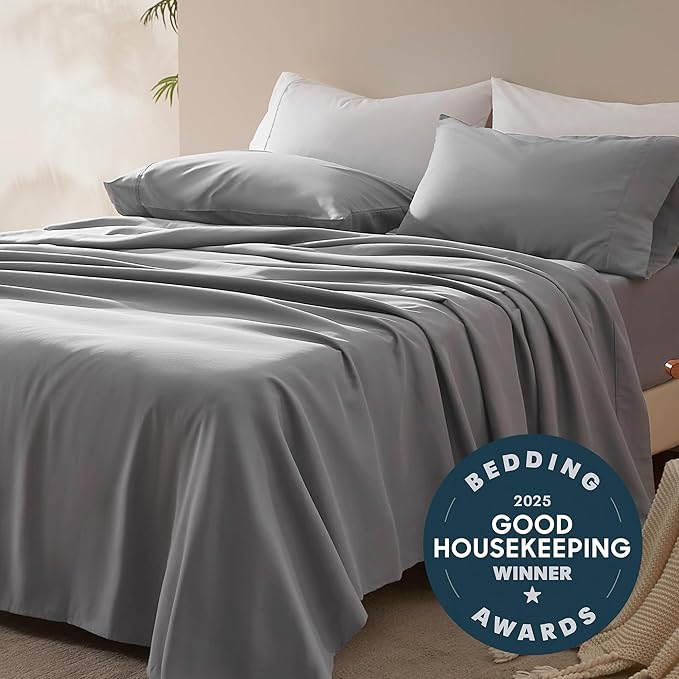 SLEEP ZONE Nanotex Super Soft Cooling Twin Bed Sheets Set for Kids 3 Piece - Easy Care Fitted Flat Sheet & Pillowcase Sets - Wrinkle Free, Fade Resistant, Deep Pocket 16" (Gull Gray, Twin)