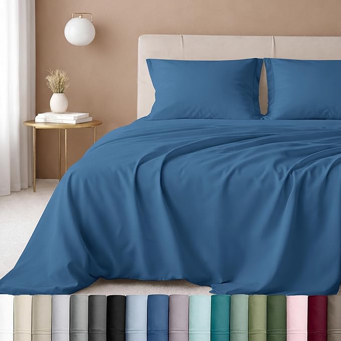 California Design Den Twin Sheet Set - Luxury 600 Thread Count Sateen, Natural 100% Cotton Sheets, Fully Elasticized Deep Pockets, Crisp, Cool and Durable Hotel Quality Bedding - Parisian Blue
