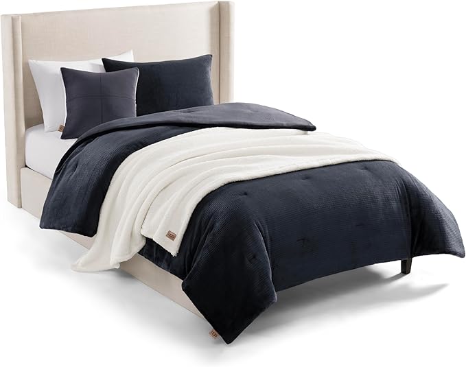 UGG Remina Twin Comforter Set 4 Piece Bed in a Bag with Throw Blanket, Decorative Pillow, Sham, and Reversible Comforter Hypoallergenic Washable College Dorm Bedding, Twin XL, Navy Blue