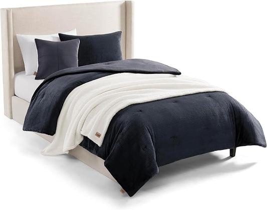 UGG Remina Twin Comforter Set 4 Piece Bed in a Bag with Throw Blanket, Decorative Pillow, Sham, and Reversible Comforter Hypoallergenic Washable College Dorm Bedding, Twin XL, Navy Blue