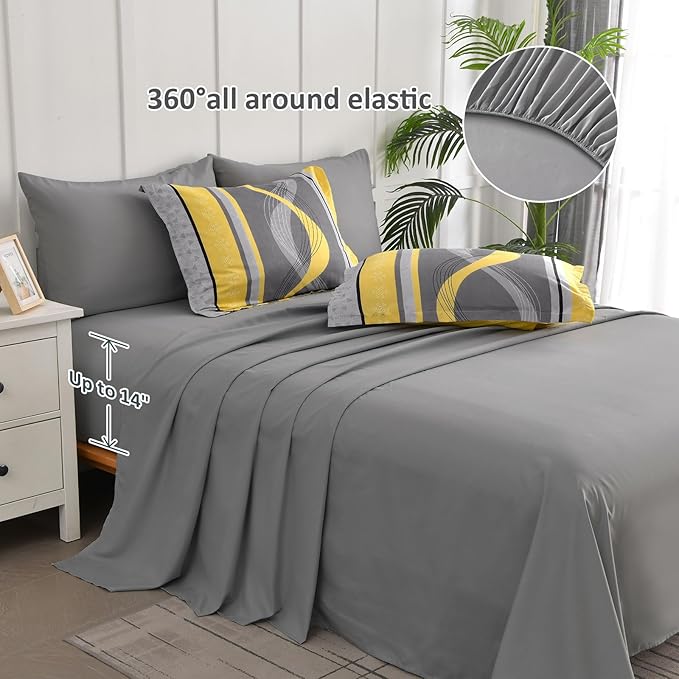 Anibedding Yellow Comforter Set King Size,8 Pieces Bed in a Bag Patchwork Striped Bedding Sets,Boho Soft Microfiber Bedding Set for All Season(104"×90")