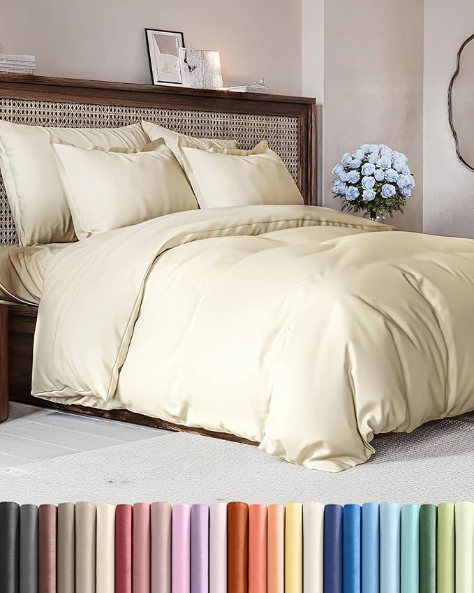 Duvet Cover Full Size - Extra Soft Full Size Duvet Cover - Lightweight, Breathable & Cozy - Easy Care & Fade Free w/ Zipper Closures & Ties - 80" x 90" Inches - (Off White) Comforter Not Included