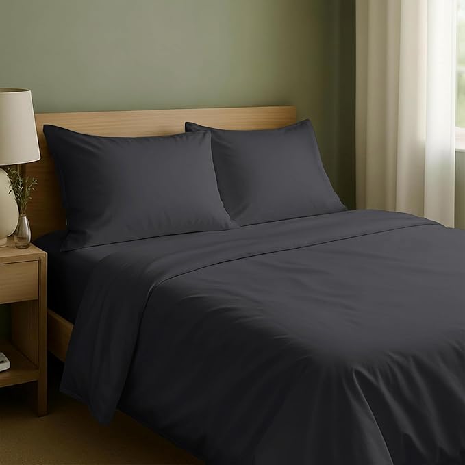 California Design Den King Size Sheets Set - Natural 100% Cotton Sheets King Size with Deep Pockets, Soft Sateen Weave, Breathable and Durable Bedding Set Dark Grey (Black Tone)