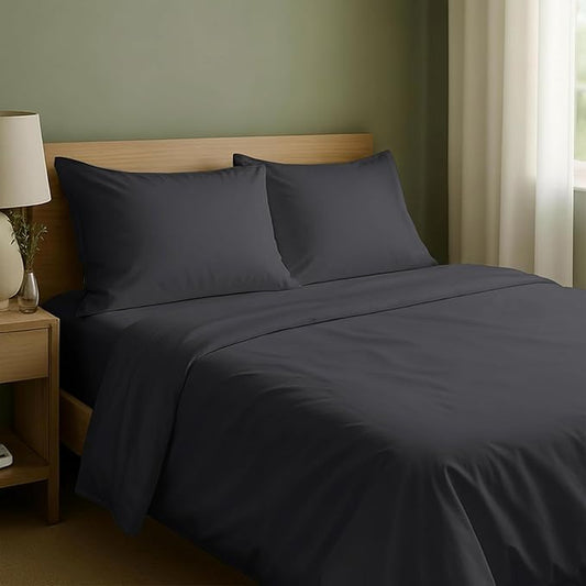 California Design Den King Size Sheets Set - Natural 100% Cotton Sheets King Size with Deep Pockets, Soft Sateen Weave, Breathable and Durable Bedding Set Dark Grey (Black Tone)