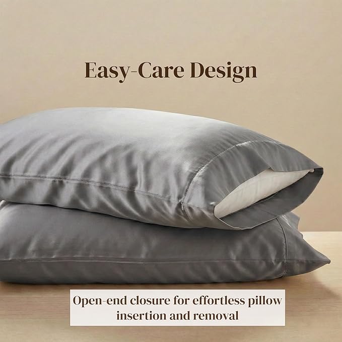 Beckham Hotel Collection Cotton Pillowcases Standard/Queen, 500TC, Sateen Finish, Open End, Breathable, Moisture-Wicking, Dark Gray (4 Pieces)