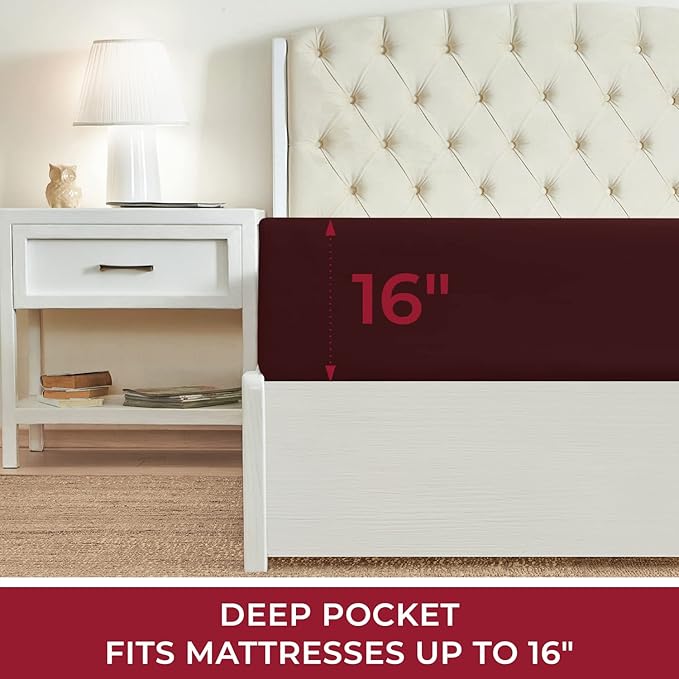 Mellanni California King Fitted Sheet - Iconic Collection Bedding Sheets with up to 16 inch Deep Pocket - Soft & Cooling - Fade & Stain Resistant - 1 PC (Cal King, Brick Red)