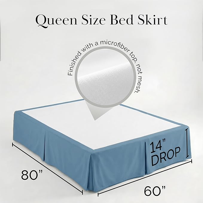 Southshore Fine Living, Inc. Queen Size Bed Skirt, 14-Inch Drop Pleated Bed Skirt for Queen Mattress, Dust Ruffle for Queen Size Bed, Coronet Blue