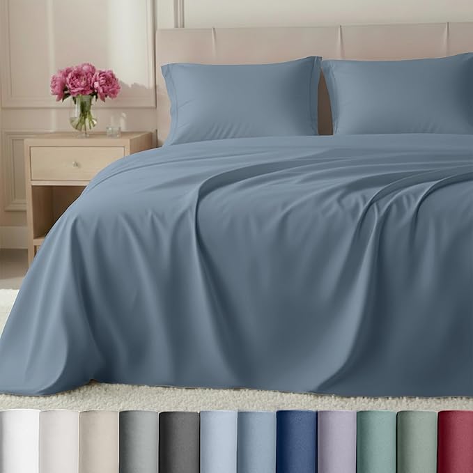 California Design Den Luxury 100% Cotton Sateen - Buttery Soft 800 Thread Count King Bed Sheet Set, Durable Deep Pocket Bedding (Blue)