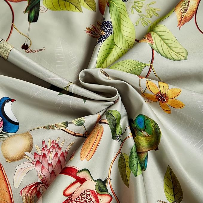 mixinni Duvet Cover Queen Size Set Floral Leaves Pattern Cotton Bird Printed Bedding Duvet Covet Set with Zipper Ties, Perfect for Him and Her, Easy Care, Soft and Breathable-(3pcs, Queen Size)