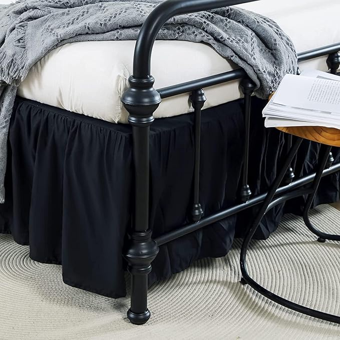 Bed Skirts King Size 12 Inch Ruffled Bed Skirt with Split Corners, 12 Inch Drop Dust Ruffle Bed Skirt with Platform, Black