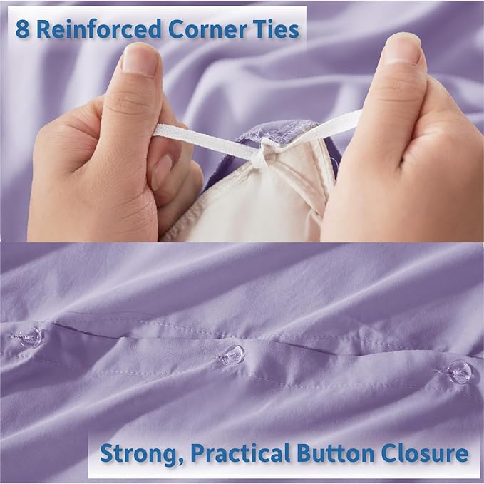 Nestl Lavender Duvet Cover Queen Size - Soft Double Brushed Queen Duvet Cover Set, 3 Piece, with Button Closure, 1 Duvet Cover 90x90 inches and 2 Pillow Shams