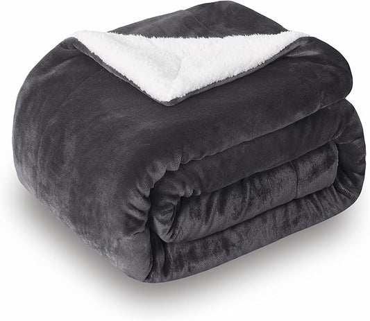 SOCHOW Sherpa Fleece Throw Blanket, Reversible Super Soft Luxurious Plush Blanket Throw Size, Dark Grey, 50"x60"